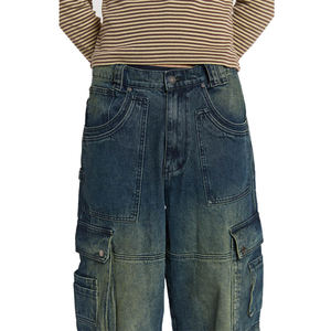 Jean cargo en denim lourd, coupe extra large, avec sangle ajustable à l'ourlet, double poche avant, style cargo, unisexe, homme et femme, personnalisé - Product Image 5