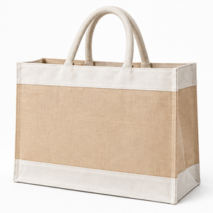 Bolsa de Lona Natural de Jute con Asas de Cuerda, 16 × 13 × 6 Pulgadas, Logotipo Personalizado, Bolsa de Regalo Reutilizable para Compras - Product Image 1
