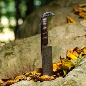 Couteau de camping Odin's Raven 10,3 pouces, style viking nordique, lame en acier à haute teneur en carbone de 6,5 pouces, HRC60-65, manche en corne de taureau, étui en cuir - Product Image 3