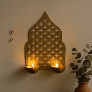 <b>Silver</b> Polished Metal Wall Sconce Candle Holder Set Arabic Laser Cut Geometric Pattern Home Wedding Decoration Interior <b>Ornament</b> - Product Image 2