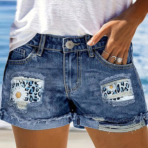 Pantalones cortos de mezclilla de alta calidad para mujer, Mini pantalones cortos de mezclilla personalizados con dobladillo deshilachado rasgado de retazos para mujer, pantalones cortos informales de moda de verano - Product Image 3