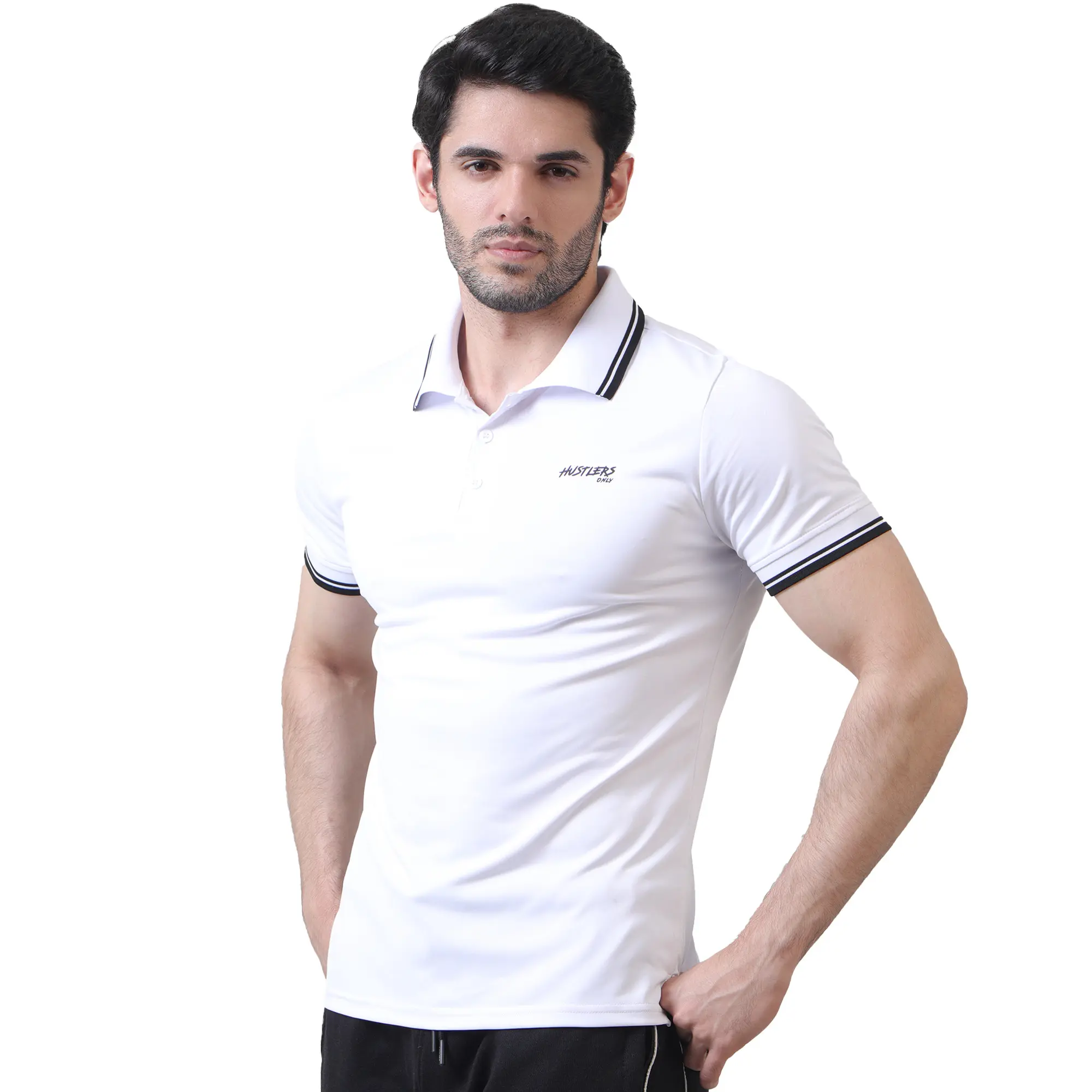 เสื้อโปโลสีขาวสำหรับผู้ชายเสื้อโปโลสีขาวพิมพ์ลายและโลโก้แบบสั่งตัดสำหรับฤดูร้อน