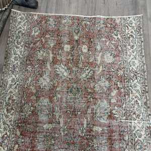 3.6x5.7 ft Vintage Rug, <b>Brown</b> Check Turkish Rug <b>Wool</b> - Product Image 4
