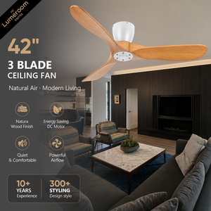42 Inch 3 Solid Wood Blades <b>Ceiling</b> <b>Fan</b> Without Light <b>with</b> <b>Remote</b> <b>Control</b> Modern Wood <b>Ceiling</b> <b>Fan</b> for Bedroom Living Room - Product Image 1