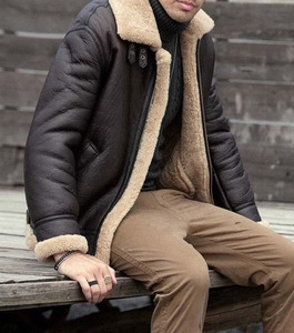 Factory Wholesale Men RAF Bomber B-3 Shearling <b>Jacket</b> Real Sheepskin Fly Aviator Leather Bomber <b>Jackets</b> <b>Fur</b> <b>Lined</b> <b>Jackets</b> - Product Image 3