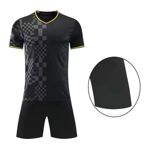 Haute qualité 100% Polyester séchage rapide maillot de football court ensemble Plaid automne/été complet noir uniforme de sport pour équipe de Football - Product Image 3