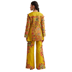 Vente de gros Ensemble Kurta Palazzo en soie moutarde avec broderie Resham et Zari Vêtements de fournisseur d'usine pour femmes ethniques OEM - Product Image 5