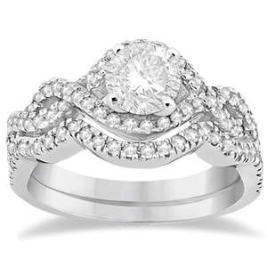 0.60ct Diamond Infinity Halo Engagement Ring & Band <b>Set</b> in Palladium <b>Fine</b> <b>Jewelry</b> <b>Sets</b> - Product Image 1