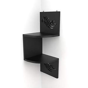 Zigzag en bois 2 niveaux support mural étagère d'angle présentoirs pour décoration murale stockage organisateur support pour la maison noir - Product Image 2