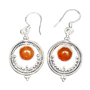 Indian Supplier Unique Product Wholesale Carnelian Gemstone 925 Sterling Silver Hook Earrings Party Favor Fashion Jewelry Women