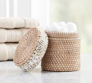 Accessoires de bain en rotin bordé de coquille tressée à la main Meilleur choix de conteneur de salle de bain en rotin du Vietnam - Product Image 4