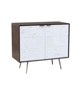Buffet de rangement en bois de manguier et fer, design moderne, pour salon, salle à manger, chambre, entrée d'hôtel, couleur noyer blanc, fait à la main - Product Image 1