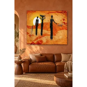 Fida Trois silhouettes de femmes africaines sur fond orange Impression sur toile - Product Image 3