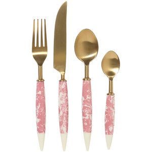 Juego de Cubiertos de Metal de alta demanda con mango de resina Rosa recubierto de oro de Pvd para juegos de cubiertos de mesa de boda - Product Image 1