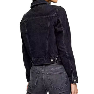 Chaqueta vaquera recortada a la moda para mujer, chaqueta vaquera de algodón negro lavado Vintage, cierre de botón, chaqueta vaquera personalizada para mujer - Product Image 4