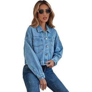 Chaquetas vaqueras informales de moda más vendidas, Chaquetas vaqueras desgastadas informales teñidas de color sólido, Chaquetas vaqueras para mujer, Chaquetas vaqueras con botones Premium - Product Image 4