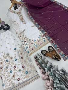 New Heavy Designer Party Wedding Wear Faux Georgette Embroidery Sequence & Hand Work <b>Top</b> and Palazzo With Sequence Work Dupatta - Product Image 2