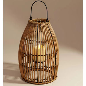 Lanterne à bougie en rotin naturel élégante, tissée à la main, écologique, cylindrique, pour table et sol, accessoire d'éclairage pour la décoration de la maison - Product Image 3