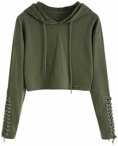 เสื้อฮู้ดลำลองของผู้หญิง OEM เสื้อครอปมีฮู้ดแขนยาวมีซิปด้านหน้าสีทึบมีกระเป๋ามีฮู้ดสำหรับฤดูหนาว - Product Image 5