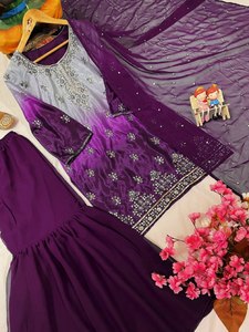 Modern Party Ethnic Salwar Kameez Gharara Suit for Women Pakistani Indian Wear New Color Chinon Silk - Product Image 6