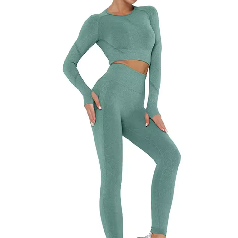 New Latest Design Women Yoga Wear 2-Piece Set Mid Waist Push Breathable Spandex/Polyester High Quality Front Gym Fitness Running