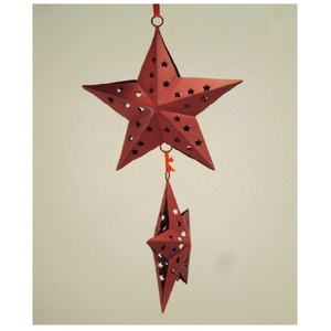 Die Cut Design Red Metal <b>Hanging</b> 2 <b>Star</b> Ornaments For Christmas Home Decorative <b>Hanging</b> Ornaments - Product Image 1