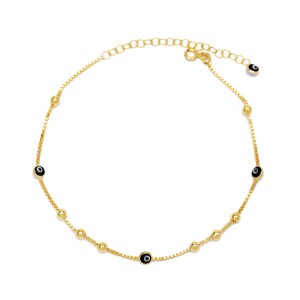 Black Eye Zircon Ball Square Chain <b>Anklet</b> 925 Sterling Silver Handmade Body Jewelry Trendy Fine Elegant Popular Style - Product Image 1