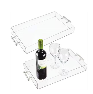 Plateau transparent en acrylique Poignée en métal Forme carrée Oragnizer Tray Handmade Prix abordable - Product Image 4