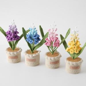 Crochet Multiple Colors Finished Hand-Knitted Yarn Hyacinth Large Potted Home Decoration <b>Artificial</b> <b>Flower</b> - Product Image 5