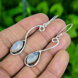 925 Plata estampada perfecto regalo de boda colgante de mujer 925 plata esterlina sólida hecha a mano piedras preciosas piedra lunar Spinner pendientes - Product Image 2