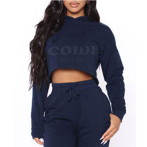 Sudadera con capucha recortada informal de algodón suave informal 2025 para mujer, nuevo diseño, Top corto con logotipo personalizado, Sudadera con capucha para mujer - Product Image 3