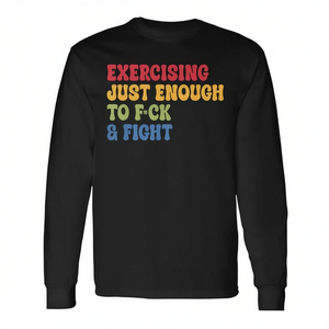 T-Shirt a Maniche Lunghe Stile Retrò Vintage 'Just-Enough Exercise' per Fck & Fight, T-Shirt Promozionale in Stile Vintage - Product Image 2