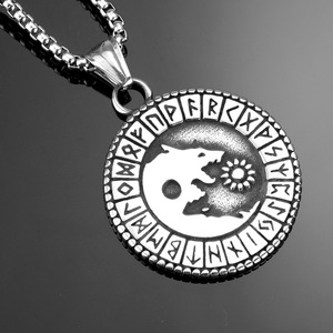 yunnique Vintage Style <b>Titanium</b> Steel Men's Pendant Necklace Retro Viking Rune Bear Pattern Wholesale Fashion Jewelry - Product Image 3