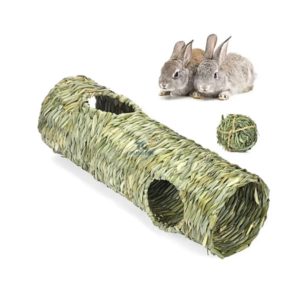 Rabbit Hand Woven Grass Nest Tunnel Pet House Cage, Rabbit Guinea Pig Castle, Bed, Habitat, Rabbit Chew Toy Hamster Tunnel..