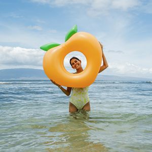 Durable 40 Inch Peach Inflatable Pool Tube Float Fruit Swim Ring Heavy Duty PVC Water Lounger Supports <b>Up</b> to 250 lbs Adults <b>Teen</b> - Product Image 2