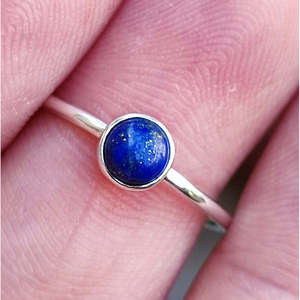 Handmade Dainty Minimalist Sterling Silver <b>Ring</b> Cute <b>Lapis</b> <b>Lazuli</b> Bezel Setting Gift for Women - Product Image 4