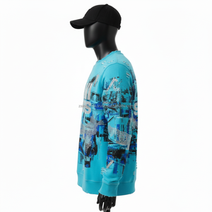 Sudadera de Hombre, 300 GSM, Algodón, Azul Agua, Estampado Abstracto, con Logotipo Personalizado de Pedrería, Calidad Premium, Sudaderas Básicas - Product Image 3