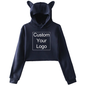 Fabricante personalizado Streetwear Hip Pop Mujeres Pullover Sudaderas con capucha Logotipo personalizado Impresión de pantalla Crop Top Sudaderas con capucha - Product Image 3