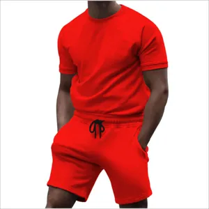 Мужской летний спортивный костюм из 2 предметов, 100% хлопчатобумажная футболка и сетчатые шорты, комплект из короткой футболки с шортами, комплект из двух предметов