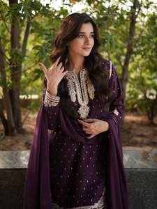 Sharara Ghararaインド刺繍作品冬Salwar Kameez Midiパーティーデザイナー伝統的な民族3ピースセットReadymade - Product Image 4