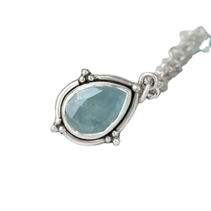 Colgante de Plata de Ley 925 con Piedra de Aguamarina, Diseño Único Vintage, Chapado en Oro, para Mujer, 7x9mm - Product Image 2