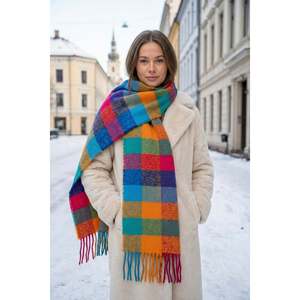 Écharpe d'hiver épaisse et élégante à pompons à motifs carrés orange Sal1292 - Orange - Product Image 1