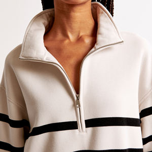 OEM bordado Casual algodón de gran tamaño cuello alto gota hombro 1/4 cuarto cremallera Mujer manga larga sudadera - Product Image 3