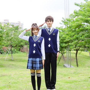 Uniforme Escolar Estilo Británico Coreano, Conjunto de Chaleco y Falda Plisada, Uniforme Escolar Azul para Estudiantes de Secundaria y Preparatoria - Product Image 6