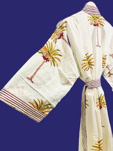 ชุดคลุมกิโมโนผ้าฝ้ายพิมพ์ลายต้นปาล์มด้วยมือ 100% ผ้าฝ้าย ชุดคลุมอาบน้ำผู้หญิงสไตล์อินเดีย ชุดคลุมลำลองน้ำหนักเบา ไซส์ใหญ่ - Product Image 2