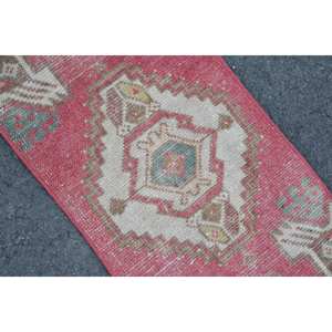 พรมขนสัตว์ตุรกีสีแดงและสีเบจ2.9ft วินเทจ1.4ชิ้นแบบสานเรียบลายปะติดสำหรับตกแต่งห้องนั่งเล่นพื้นหลังทำจากยาง - Product Image 5