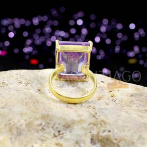 Wholesale Lendavor Lavender Zircon <b>Statement</b> <b>Ring</b> Princess Cut 18x14mm Dainty Geometric Design Brass Gold Rhodium Plated Fine - Product Image 3