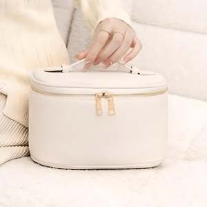 Anne Leather <b>Large</b> Capacity <b>Cosmetics</b> Case with Zipper Closure Feature-Handled Makeup Organizer <b>Bag</b> Custom Logo Pattern - Product Image 4