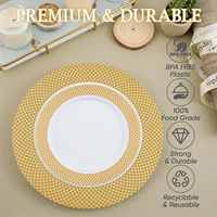 175 pièces de vaisselle jetable pour mariage et fête, assiettes en plastique avec bord doré, vaisselle de table avec motif de grille dorée et bord doré