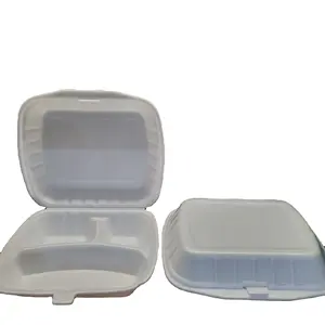 Supplier Three compartments PS foam food container with lid lunch box/ fast food/ hamburger new product ideas 2024 trend